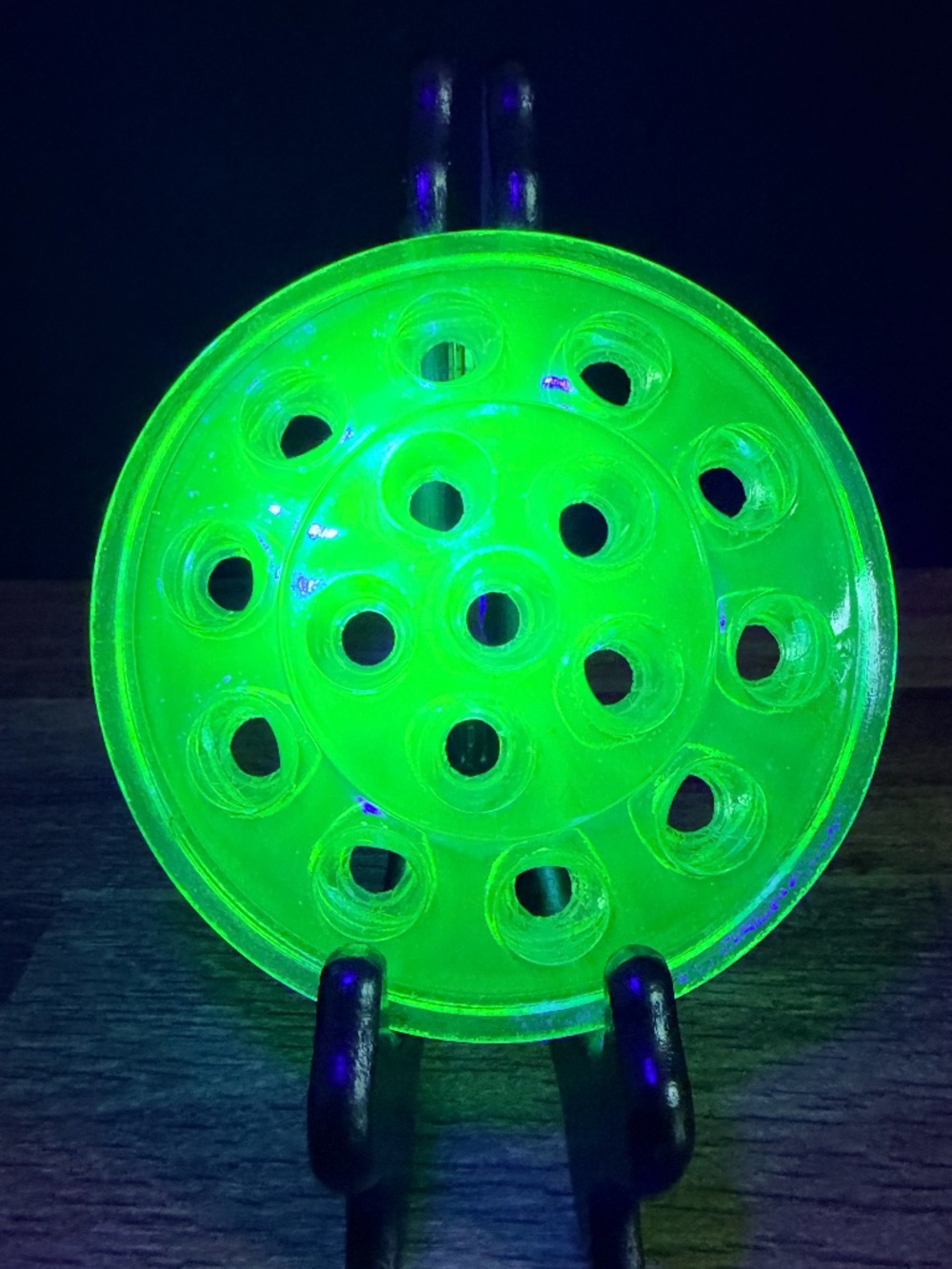 16 Hole Uranium Glass Flower Frog